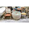 Image 1 : ANTIQUE SKIRTED ROUND TABLE WITH GLASS TOP & 2 ANTIQUE CHAIRS