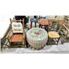 Image 2 : ANTIQUE SKIRTED ROUND TABLE WITH GLASS TOP & 2 ANTIQUE CHAIRS