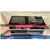 Image 2 : SHELF OF ASSORTED TOOLS INCLUDING; MASTERCRAFT FOLDING SAW HORSES & TOOLBOX WITH ASSORTED CONTENTS