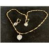 Image 1 : PLATINUM & 18K GOLD PLATED 4.0CT HEART HALO 2 PIECE SET - LEVER BACK STUD EARRINGS & NECKLACE, CHAIN