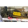 Image 2 : SHELF OF ASSORTED TOOLS INCLUDING; HANDSAWS, VINTAGE BOTTLE JACK, HAND AXE & MORE