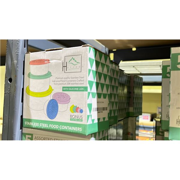 5- BOX OF 5 ASSORTED STAINLESS STEEL CONTAINERS WITH SILICONE LIDS
