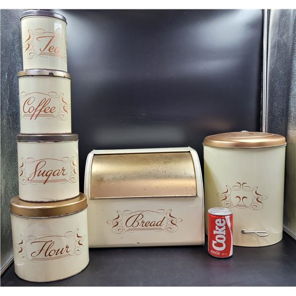 Vintage  Garbage Can Bread Box and Kitchen Cannisters