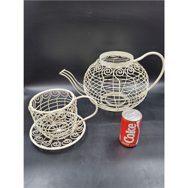 Tea Pot and Cup Wire Planter Set