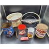 Image 1 : Vintage Advertising Tins, Steering Wheel, and Scale