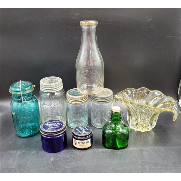 Vintage Art Glass, Jar, and Milk Bottle Lot