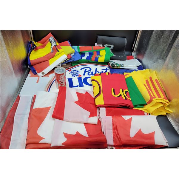 Flag and Pabst Blue Ribbon Sign Lot