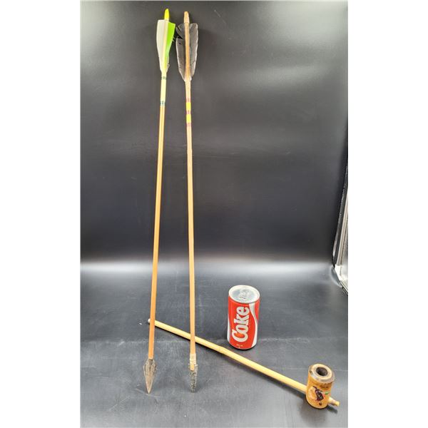 Handcrafted Native Arrows and Wooden Pipe