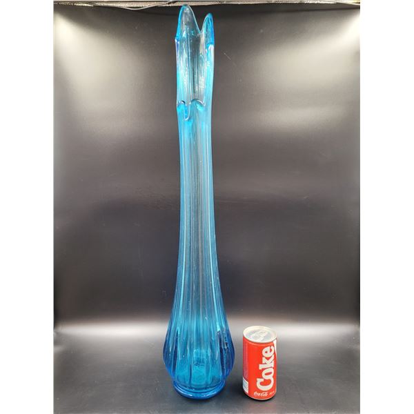 Handcrafted Art Glass Tall Blue Vase