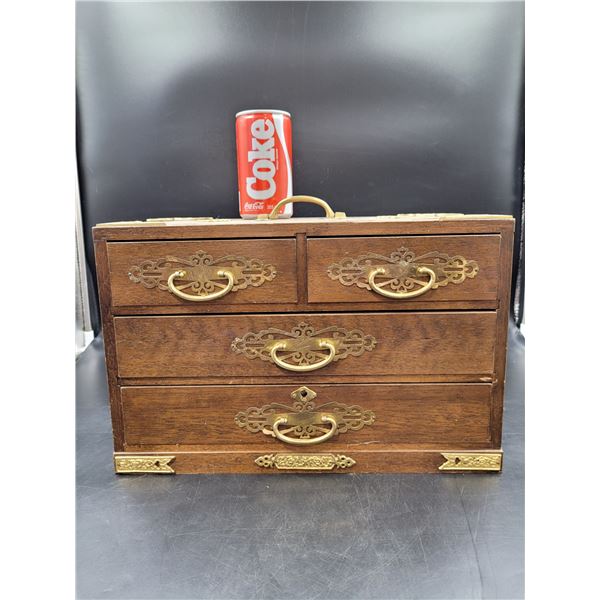 Vintage Wood and Brass Jewelry Box Made in Japan
