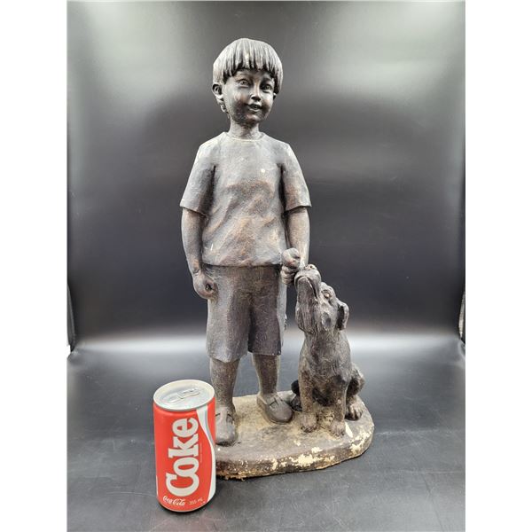 Composite Boy and Dog Garden Décor