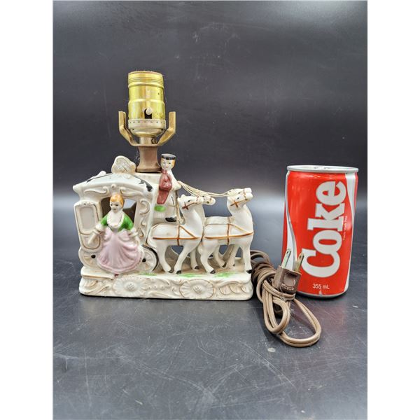 Vintage Porcelain Horse and Buggy Lamp Made in Japan