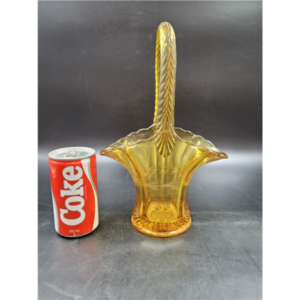 Vintage Glass Amber Basket with Etching