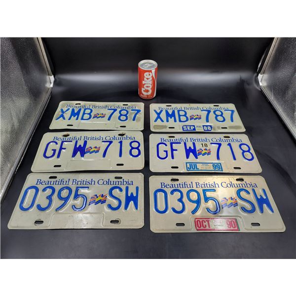 3 Pairs of British Columbia License Plates