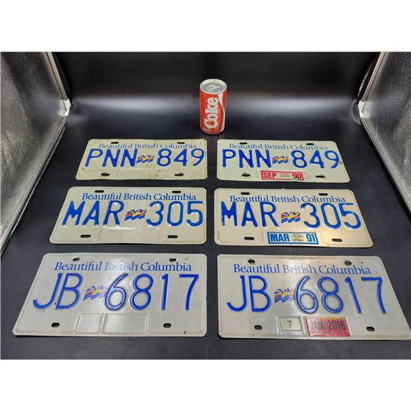 3 Pairs of British Columbia License Plates
