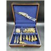 Image 1 : Vintage Gold Colored Cutlery Set with Wood Case