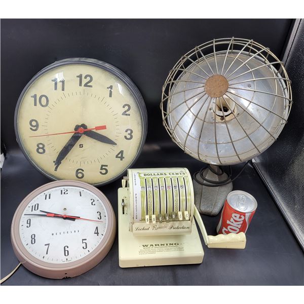 Vintage Clock, Heater & Cheque Stamper