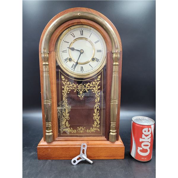 Vintage Wooden Brass Mantel Clock