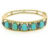 Vintage 14K Yellow Gold Sapphire & Turquoise Twisted Wire Open Bangle Bracelet