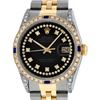 Rolex Mens Two Tone Black Diamond String Lugs And Sapphire Datejust Wristwatch