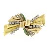 Antique 18k Gold 3.24 ctw Old Cut Diamond & Emerald Ribbon Dual Dress Clip Brooc