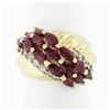 Vintage 14k Yellow Gold 3.32 ctw Marquise Blood Red Ruby Round Diamond Band Ring