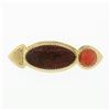 Vintage 18k Gold Multi Prong Agate & Cabochon Coral Modernist Large Brooch Pin