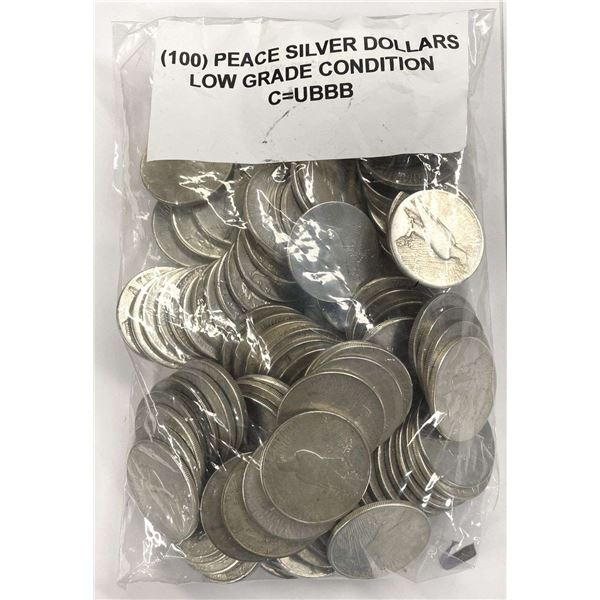 (100) Low Grade Peace Silver Dollars