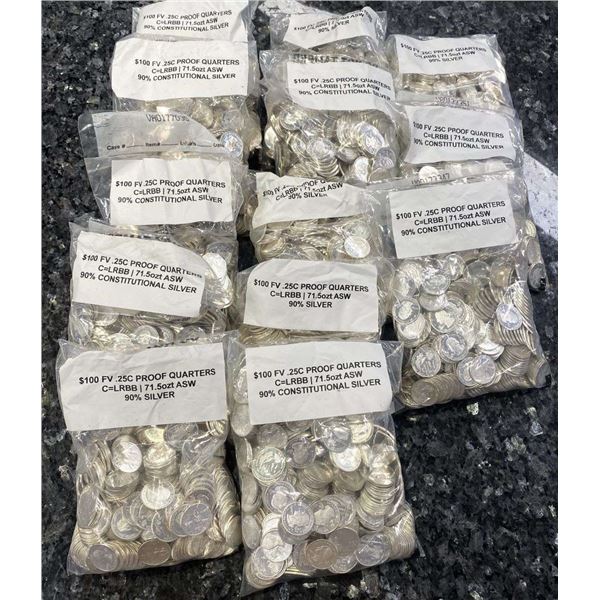 $500 Face Value 90% Silver Proof Quarters (2,000-coins)