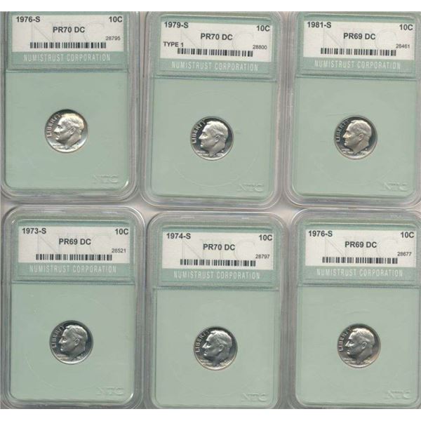 1973-S-1981-S Roosevelt Dimes PR69-70 (6-coins)