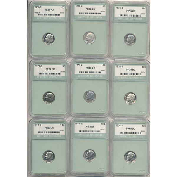 1973-S-1981-S Roosevelt Dimes PR69-70 (9-coins)
