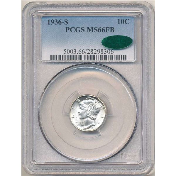 1936-S Mercury Silver Dime PCGS MS66 FB CAC
