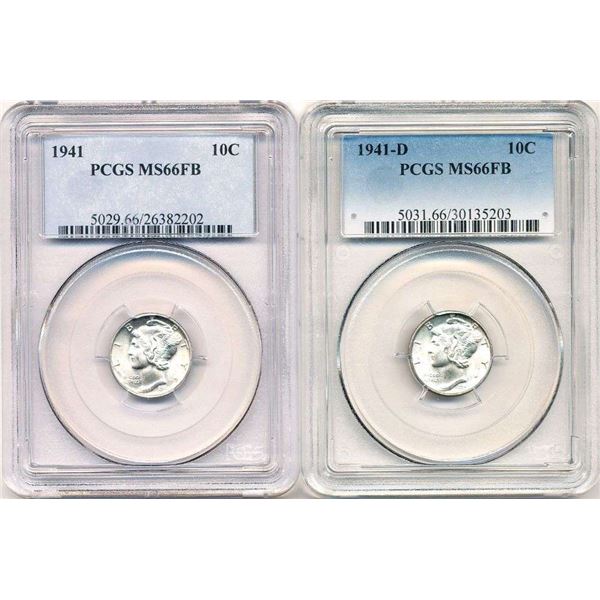 1941-1941-D Mercury Silver Dimes PCGS MS66FB (2-coins)