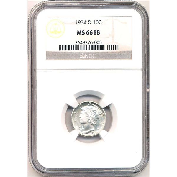 1934-D Mercury Silver Dime NGC MS66 FB