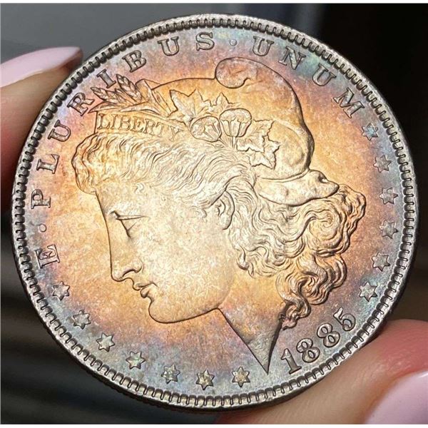 Monster Color 1885 Morgan Silver Dollar Gem BU