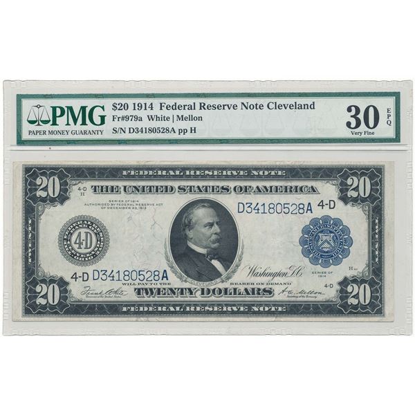 1914 U.S. Federal Reserve $20 Note Cleveland PMG VF30