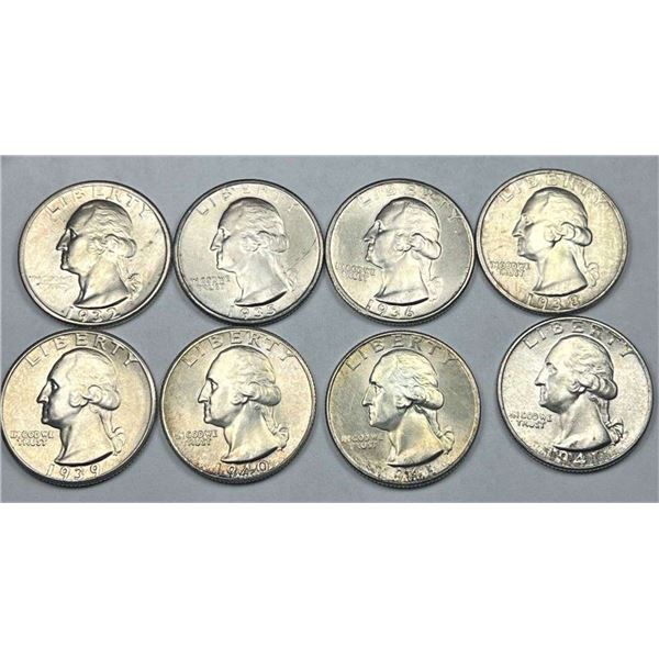 1932-1941-D Partial Washington Silver Quarter Set MS62-MS64 (8-coins)