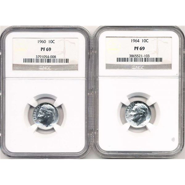 1960-1964 Roosevelt Silver Dimes NGC PF69 (2-coins)