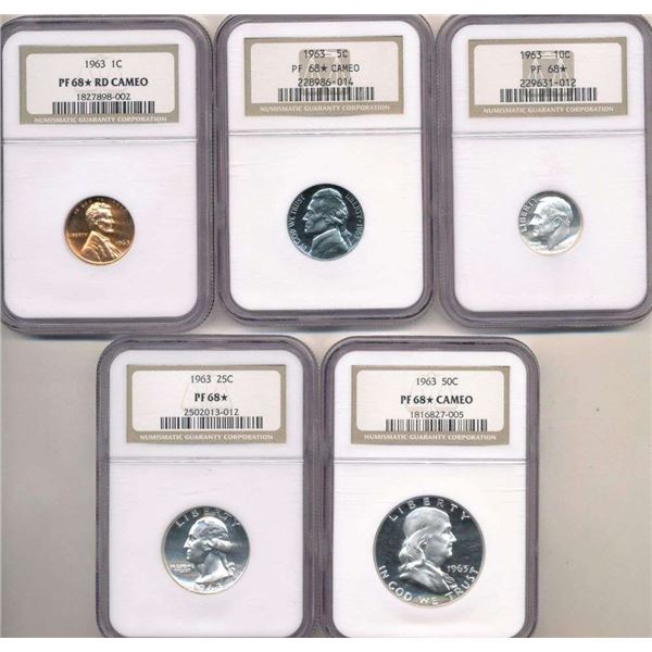 1963 United States Set NGC PF68 Cameo (5-coins)