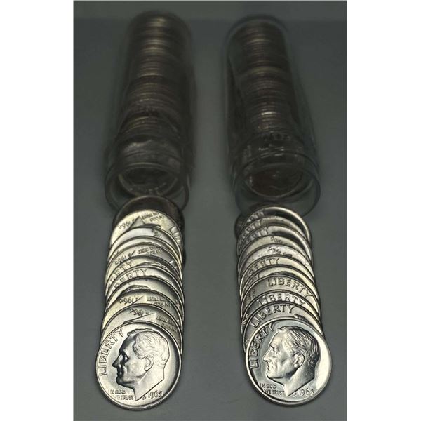 (2) Rolls (100-coins) Mint Condition Roosevelt 90% Silver Dimes BU