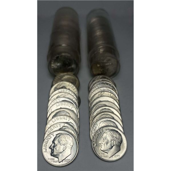 (2) Rolls (100-coins) Mint Condition Roosevelt 90% Silver Dimes BU