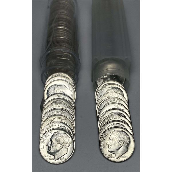 (2) Rolls (100-coins) Mint Condition Roosevelt 90% Silver Dimes BU
