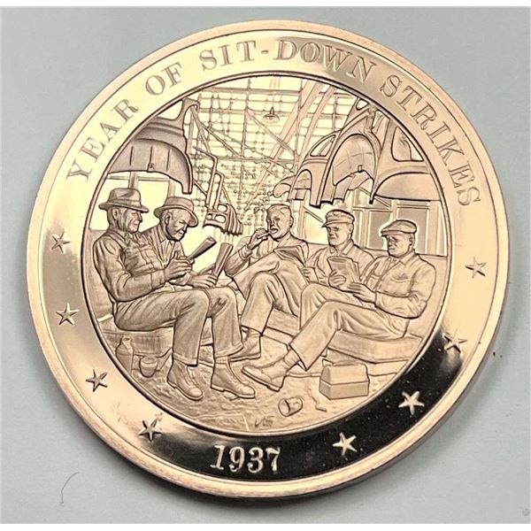 1937 Year Of The Sit Down Strikers Proof 34.2g Bronze Medal