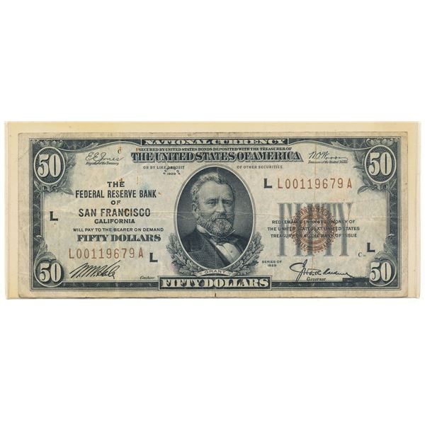 1929 The Federal Reserve Bank Of San Francisco California $50 Note