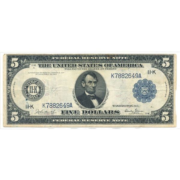 1913 United States $5 Federal Reserve Note