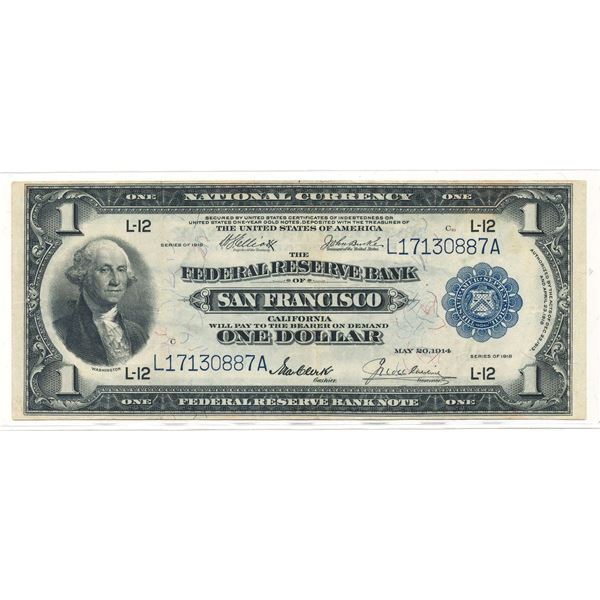1914 The Federal Reserve Bank Of San Francisco, California $1 Note