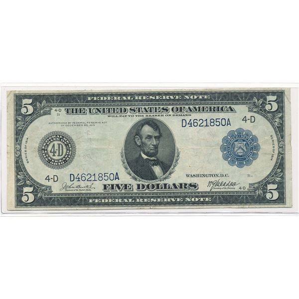 1913 United States $5 Federal Reserve Note
