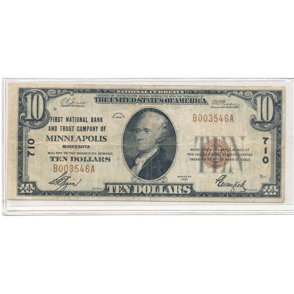 1929 First National Bank And Trust Company Of Minneapolis, Minnesota $10 Note