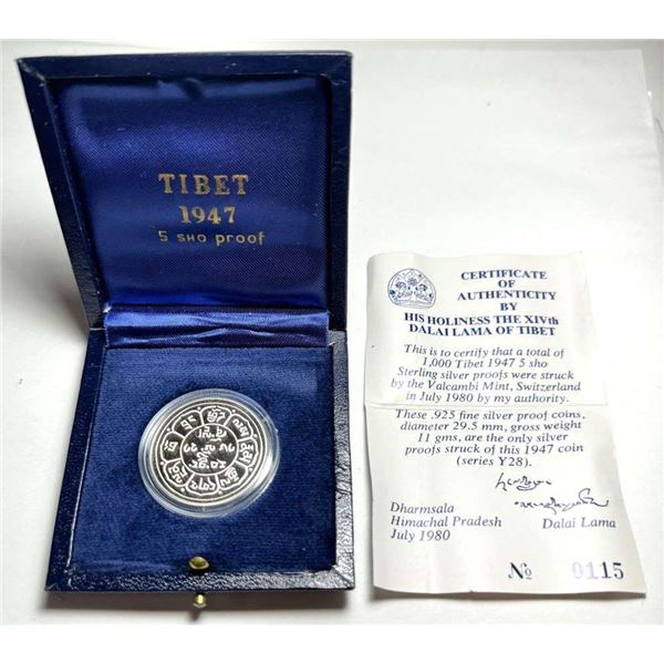 1947 Tibet 5 Sho Proof Silver