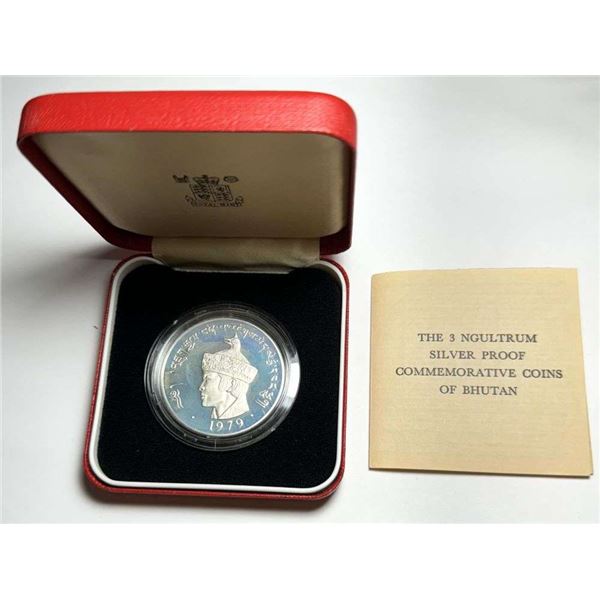 1979 Bhutan Commemorative 3 Ngultrum Proof .925 Silver